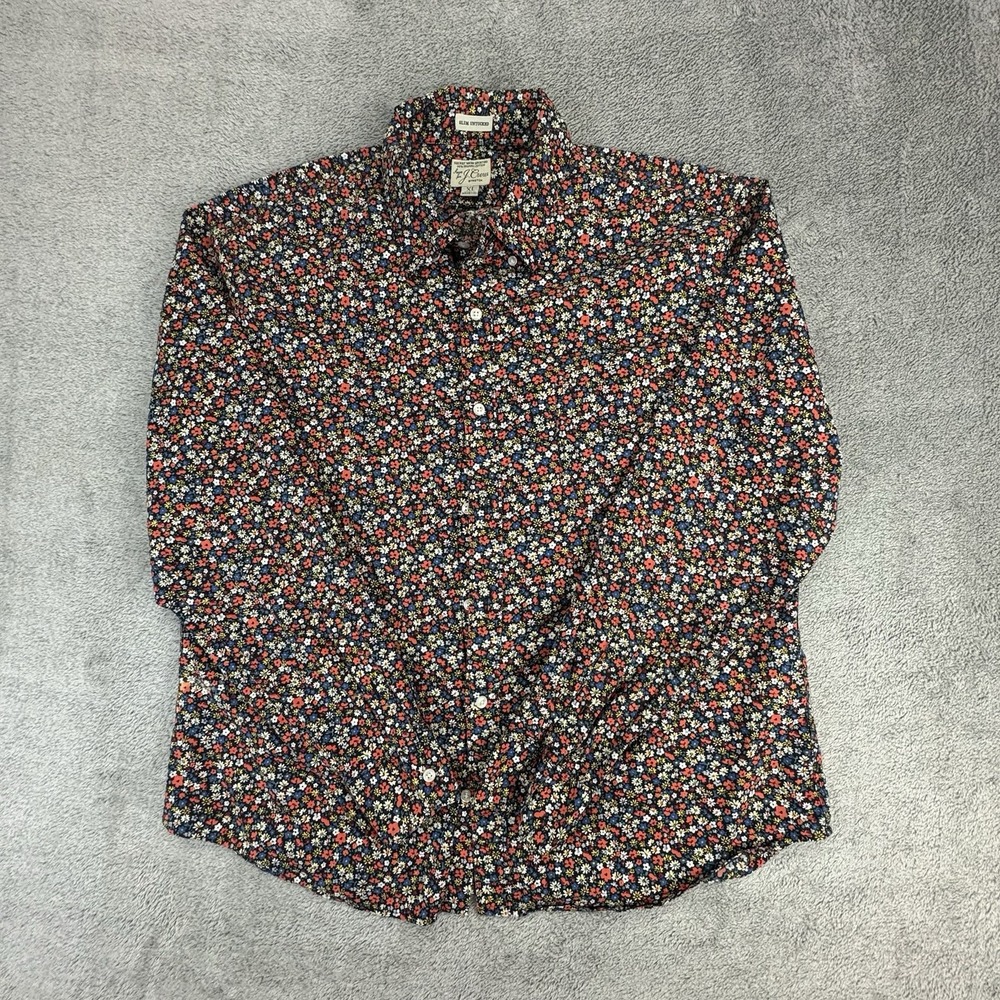 Swen for J. Crew Slim Untucked Floral Print Button Down Shirt Stretch XL